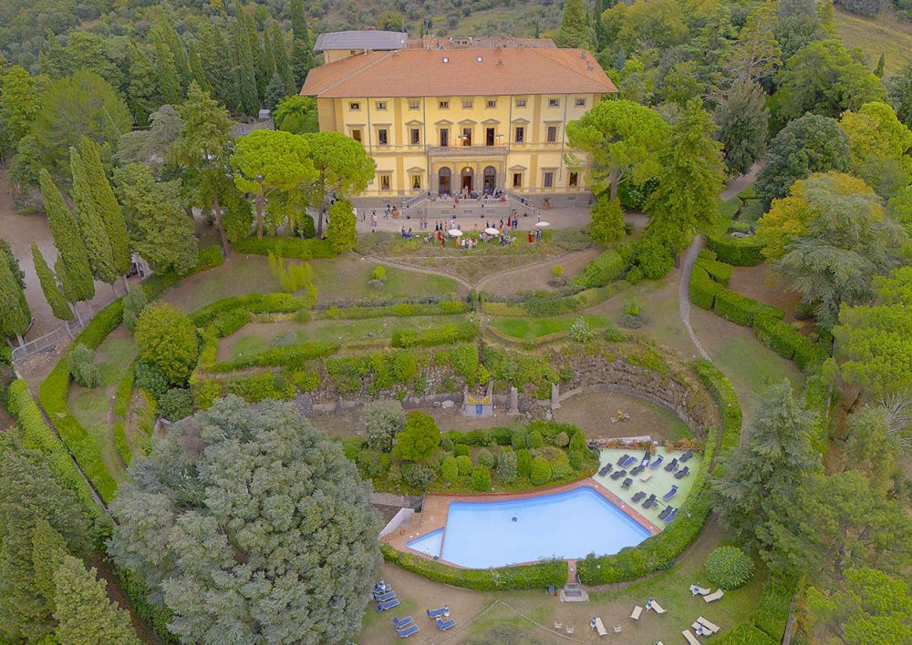 Aerial view of the wedding villa in Florence