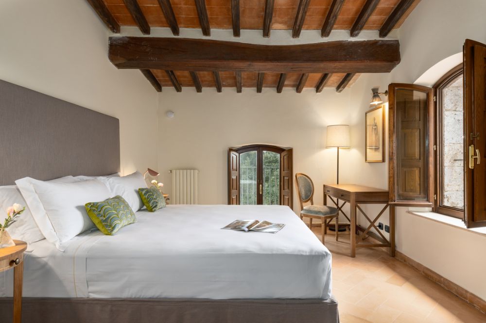 Bedroom of the wedding castle in the Tuscan countryside