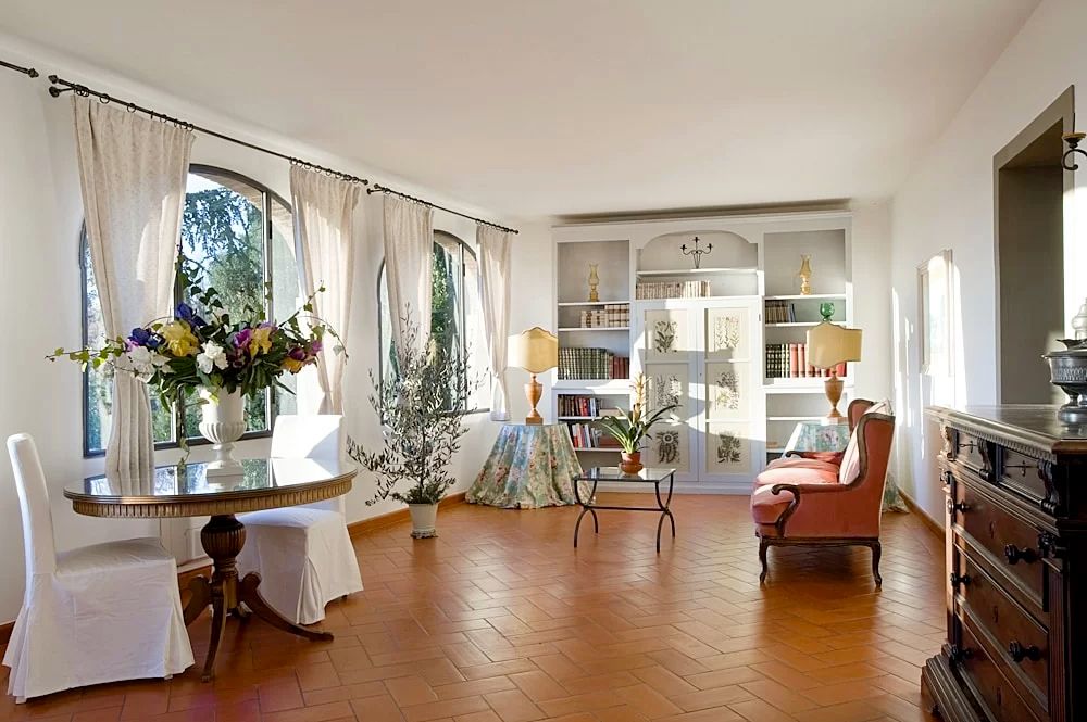 Bright living room of the romantic villa in Tuscany