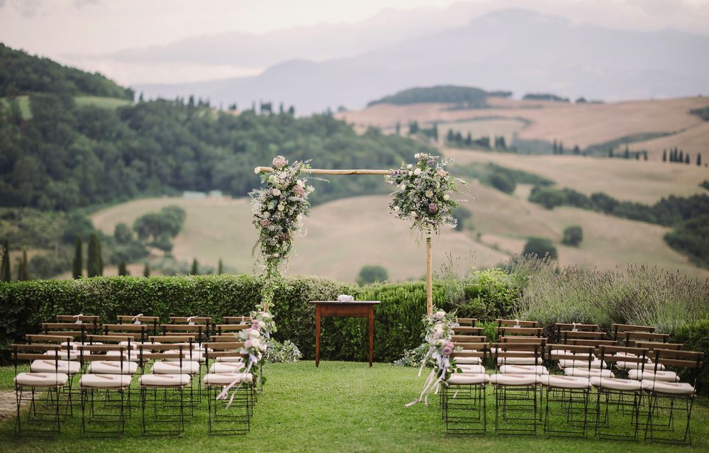 Ceremony with a view at the country villa in Southern Tuscany