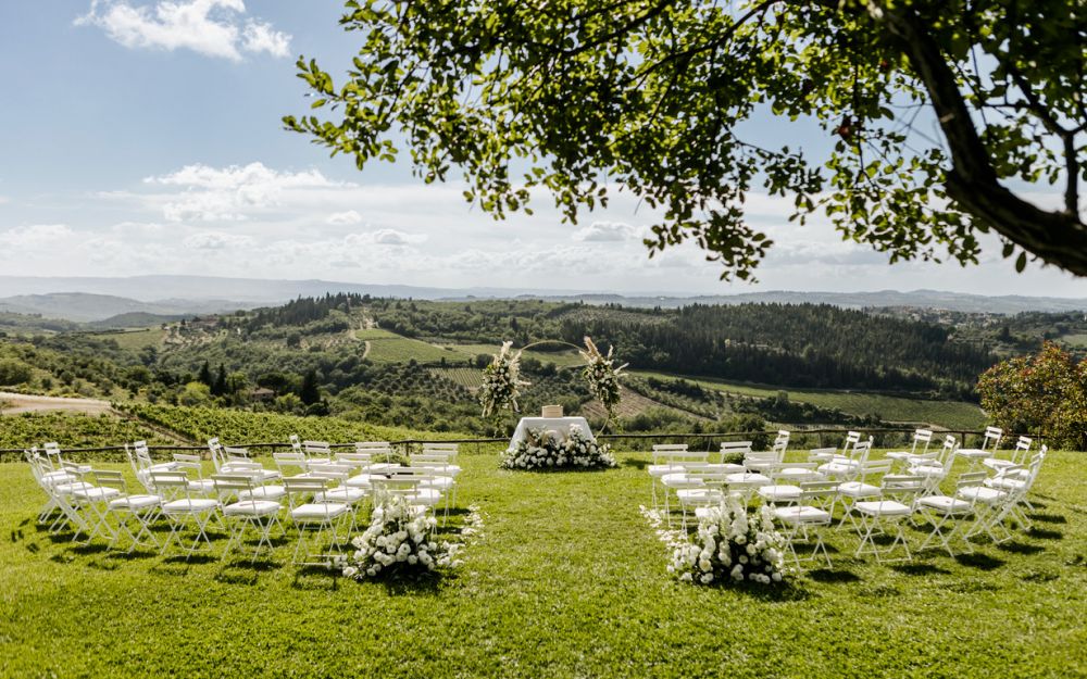 Ceremony with view of the Tuscan countryside