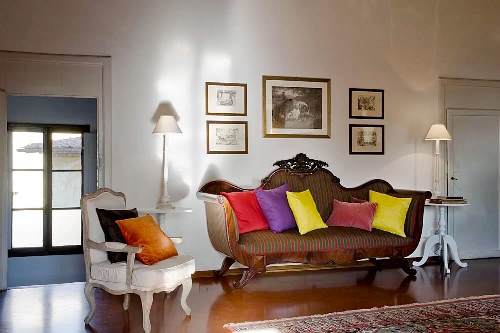 Colored living room at the romantic villa in Tuscany