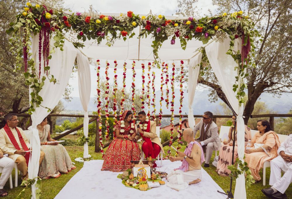 Colored mandap at the Indian wedding