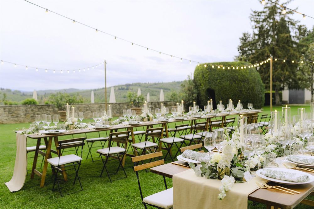 Dinner tables at the luxury wedding castle in Chianti