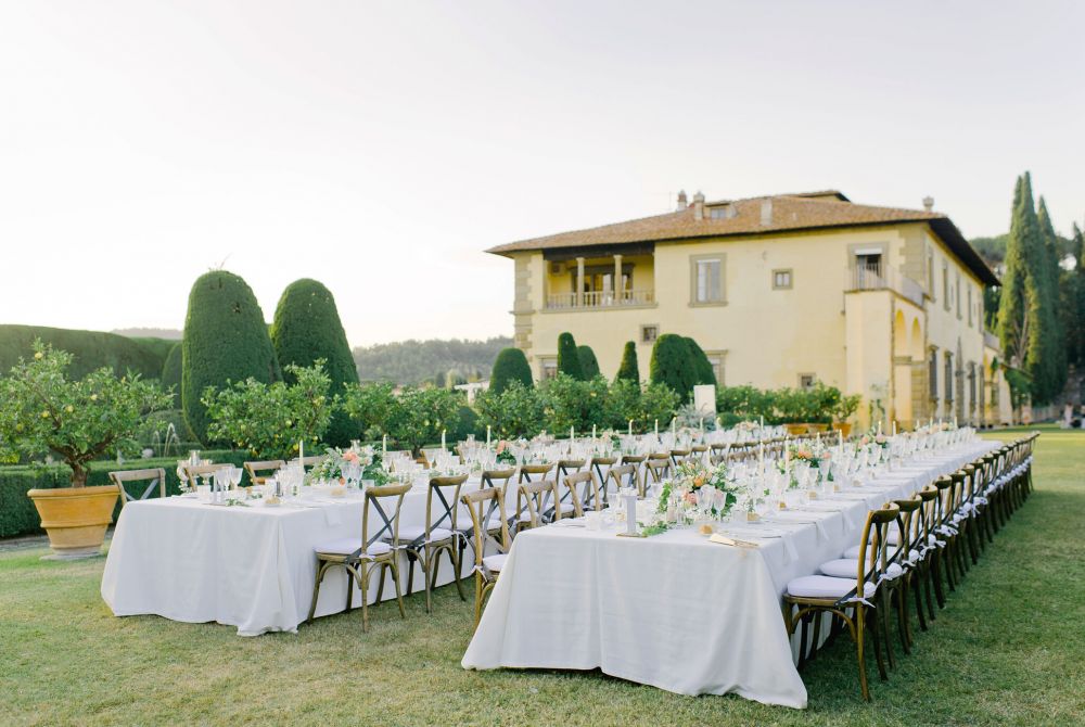 Dinner tables at the Tuscan wedding villa