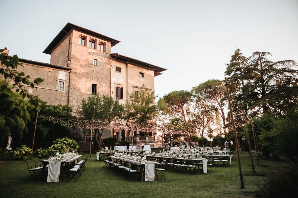 Farmhouse wedding with fairy lights