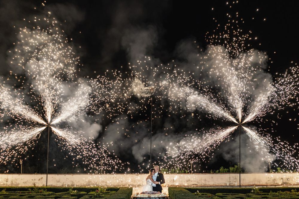 Fireworks at the wedding villa in Florence with view