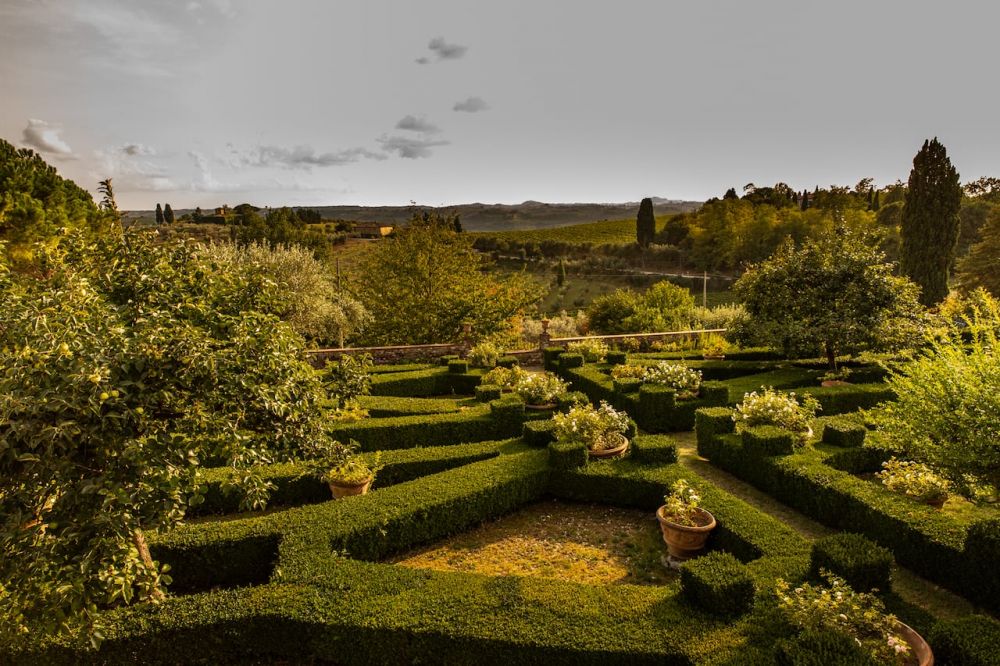 Garden of the panoramic villa in the Tuscan countryside