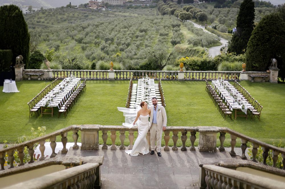 Long tables at the Medicea villa in Tuscany