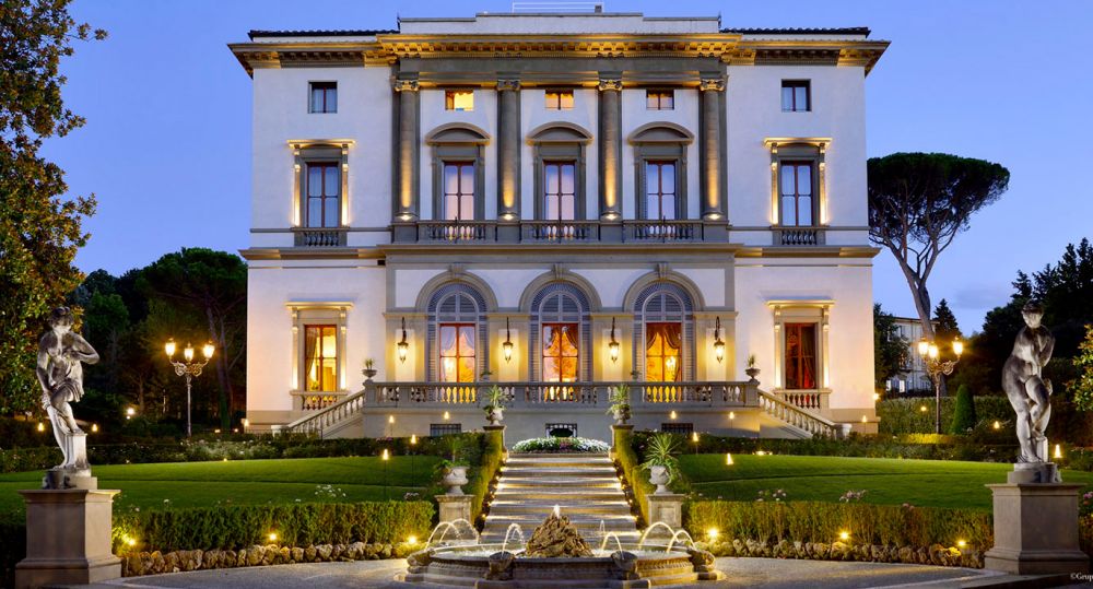 Night view of the luxury wedding hotel in Florence