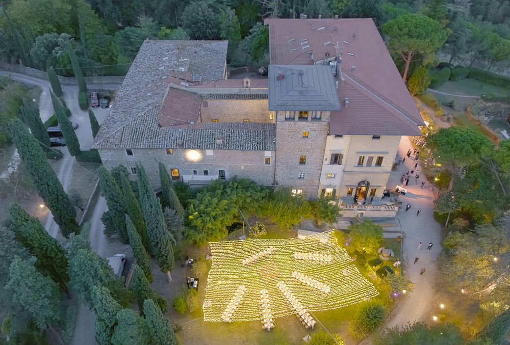 Panoramic view by night of the wedding villa in Florence