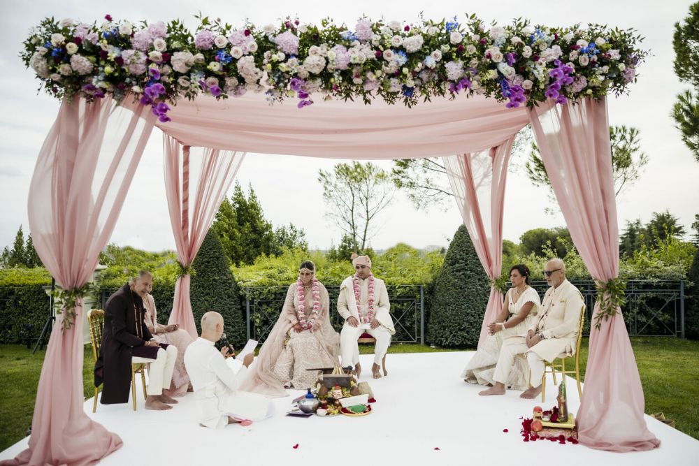 Pink mandap at the Indian wedding