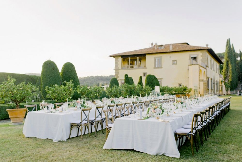 Wedding reception setting at the Tuscan villa