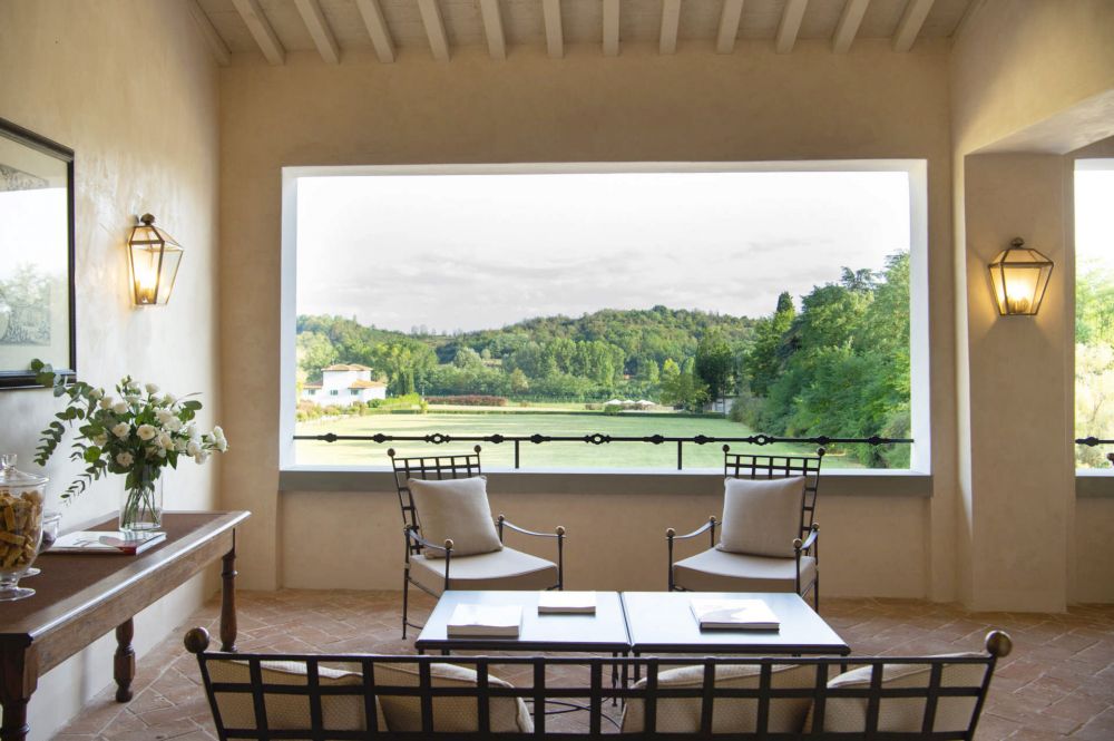 View from the covered terrace of the luxury wedding resort in the Tuscan countryside