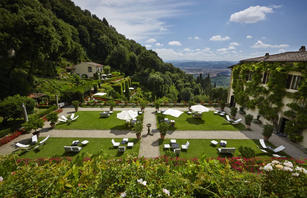 View of the garden at the wedding villa in Florence with view