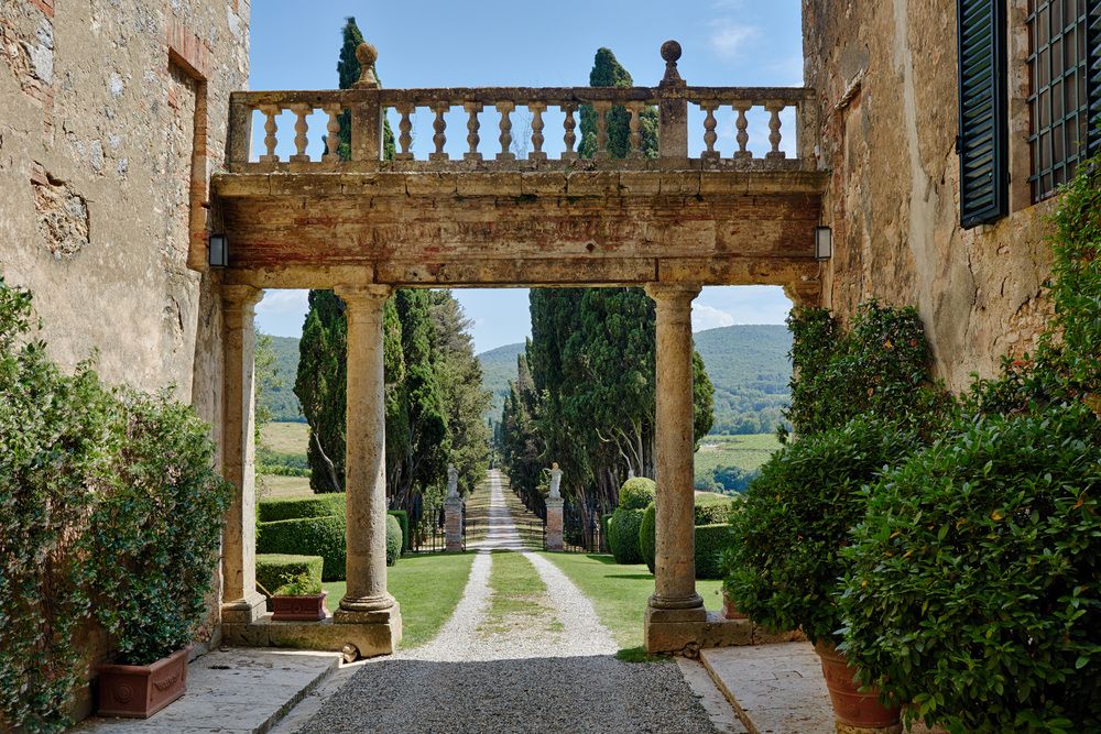 View of the lane at the wedding villa in Chianti