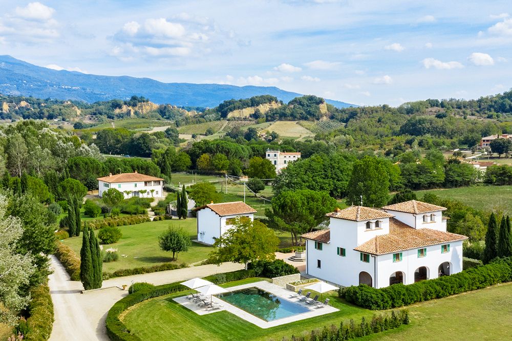 View of the villa and the countryside at the luxury wedding resort in the Tuscan countryside