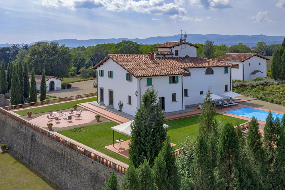 View of the terrace at the luxury wedding resort in the Tuscan countryside