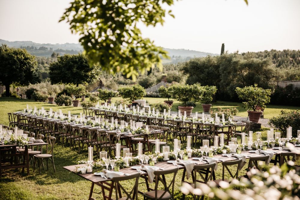 Wedding dinner at the rustic villa in Tuscany