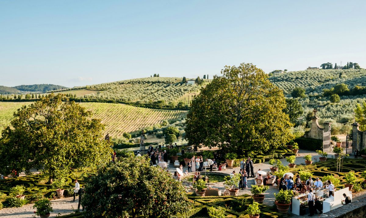 Garden at the wedding villa in Florence with view