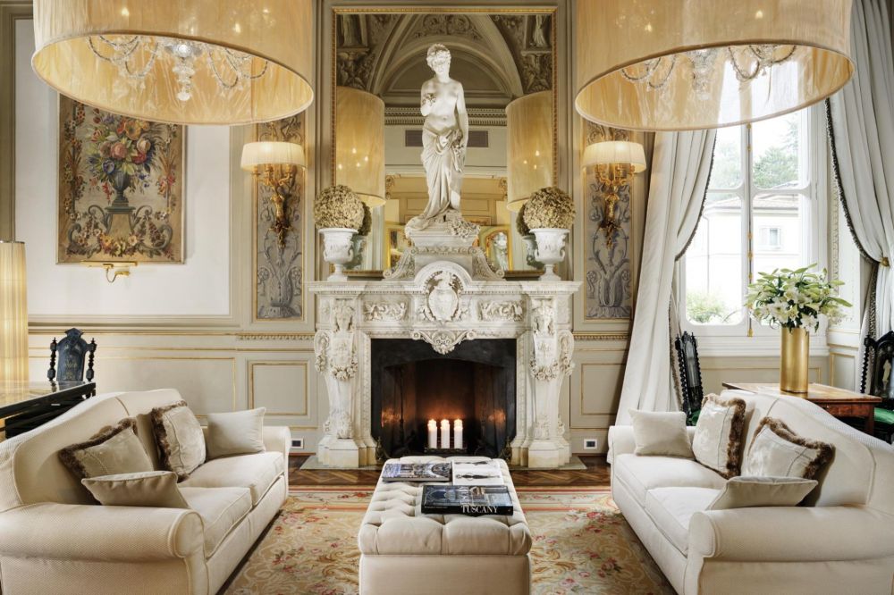 White living room at the luxury wedding hotel in Florence